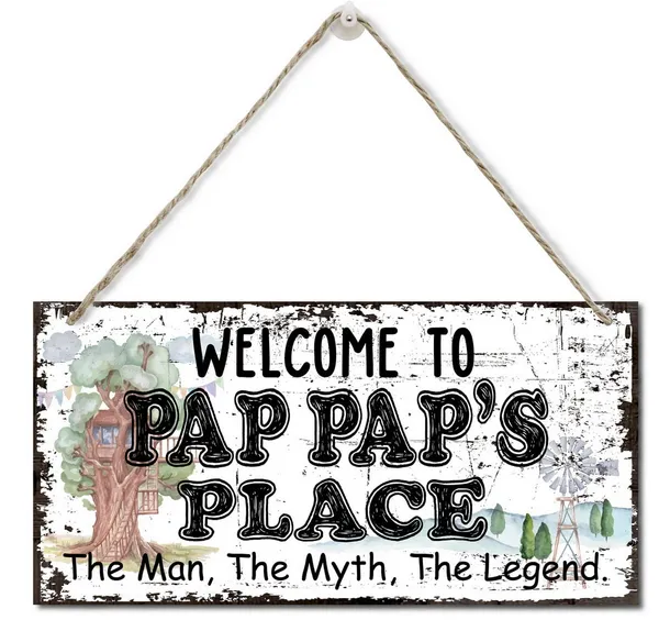 White_Vintage_Style_Welcome_To_Pap_Pap'S_Place_The_Man,_The_Myth,_The_Legend_Decor_Sign,_Printed_Wood_Plaque_Sign_Wall_Hanging,_Hanging_Wood_Sign_Home_Decor,_Father'S_Day_Gift_|_For_Grandpa_12"_X_6"