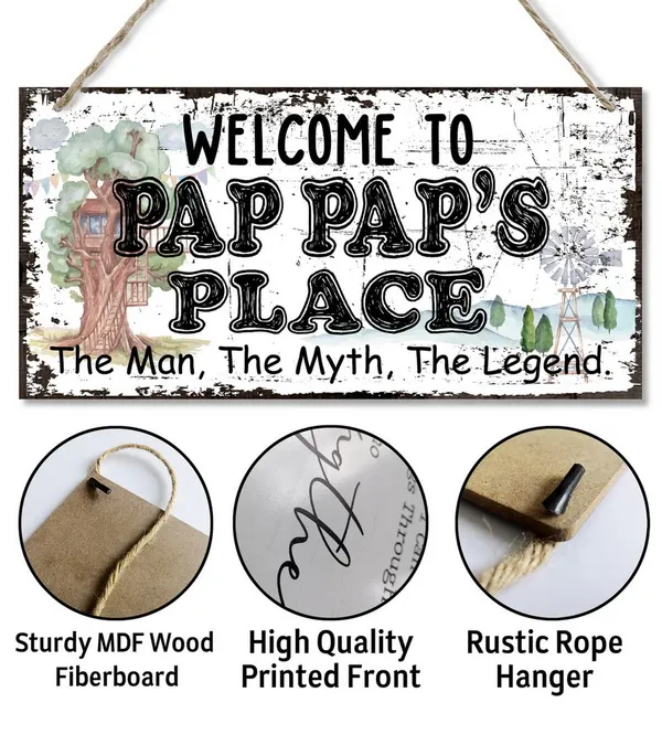 White_Vintage_Style_Welcome_To_Pap_Pap'S_Place_The_Man,_The_Myth,_The_Legend_Decor_Sign,_Printed_Wood_Plaque_Sign_Wall_Hanging,_Hanging_Wood_Sign_Home_Decor,_Father'S_Day_Gift_|_For_Grandpa_12"_X_6"