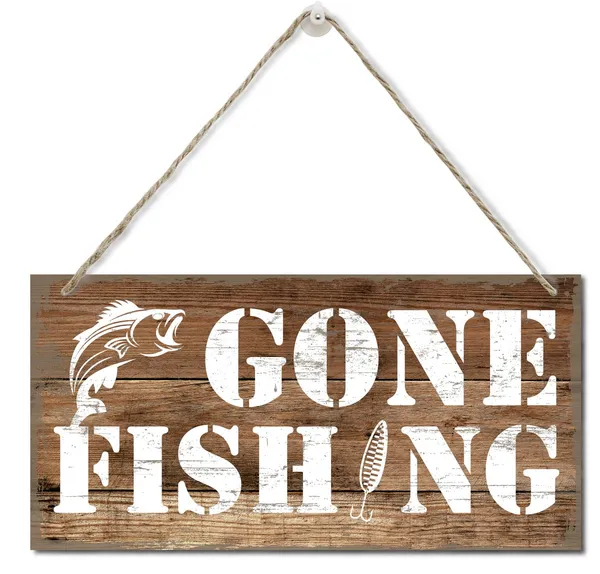 White_Funny_Gone_Fishing_Wall_Decor_Sign,_Printed_Wood_Plaque_Sign,_Hanging_Fishing_Decor_Sign,_Family_Signs_|_For_Home_Decor_Gift,_Gifts_|_For_Men,_Farmhouse_Decor_Wall_Art_Sign_12"_X_6"