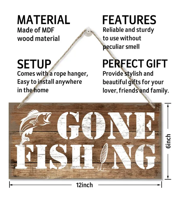 White_Funny_Gone_Fishing_Wall_Decor_Sign,_Printed_Wood_Plaque_Sign,_Hanging_Fishing_Decor_Sign,_Family_Signs_|_For_Home_Decor_Gift,_Gifts_|_For_Men,_Farmhouse_Decor_Wall_Art_Sign_12"_X_6"