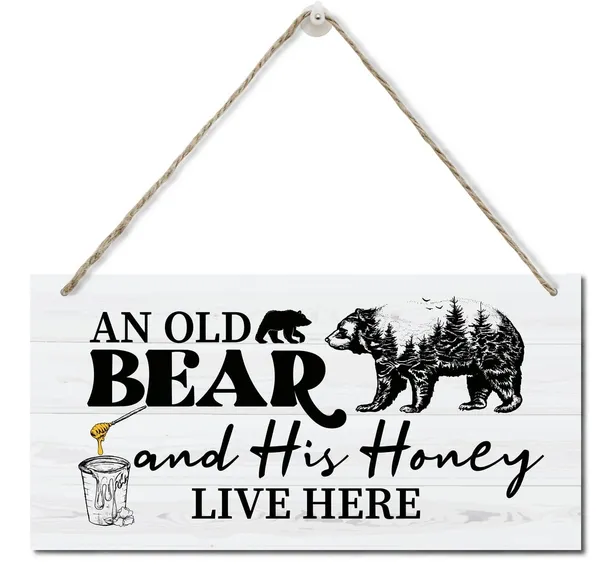 Multicolor_Funny_Old_Bear_And_His_Honey_Live_Here_Sign,_Printed_Wood_Plaque_Sign,_Hanging_Wood_Sign_Home_Decor,_Family_Signs_|_For_Home_Decor_Gift,_Funny_Bedroom_Decor,_Home_Decor_Wall_Art_Sign_12"_X_6"