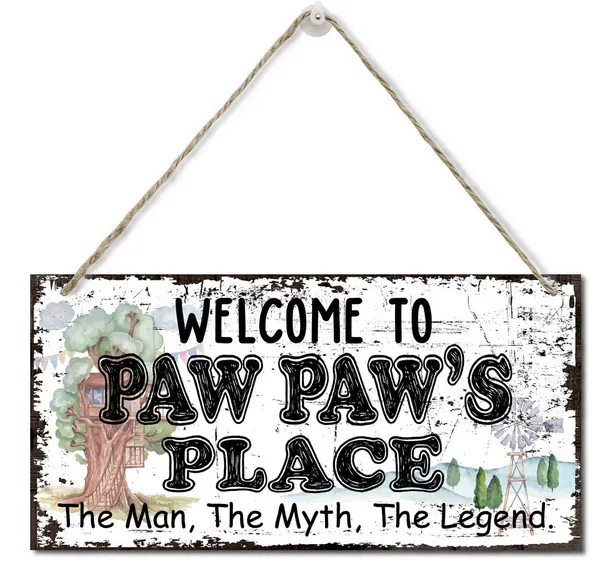 White_Vintage_Style_Welcome_To_Paw_Paw'S_Place_The_Man,_The_Myth,_The_Legend_Decor_Sign,_Printed_Wood_Plaque_Sign_Wall_Hanging,_Hanging_Wood_Sign_Home_Decor,_Father'S_Day_Gift_|_For_Grandpa_12"_X_6"