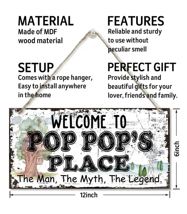 White_Vintage_Style_Welcome_To_Pop_Pop'S_Place_The_Man,_The_Myth,_The_Legend_Decor_Sign,_Printed_Wood_Plaque_Sign_Wall_Hanging,_Hanging_Wood_Sign_Home_Decor,_Father'S_Day_Gift_|_For_Grandpa_12"_X_6"
