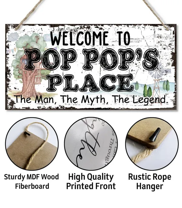 White_Vintage_Style_Welcome_To_Pop_Pop'S_Place_The_Man,_The_Myth,_The_Legend_Decor_Sign,_Printed_Wood_Plaque_Sign_Wall_Hanging,_Hanging_Wood_Sign_Home_Decor,_Father'S_Day_Gift_|_For_Grandpa_12"_X_6"