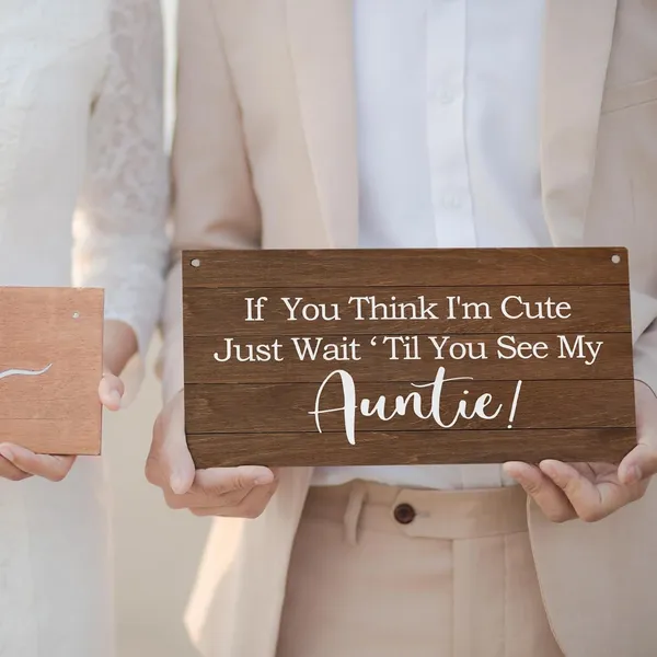 Multicolor_Ring_Bearer_Sign,Ring_Bearer_Wedding_If_You_Think_I'M_Cute_Wait_Until_You_See_My_Auntie_Plaque_Sign_Wall_Hanging,Rustic_Wedding_Decor,Here_Comes_The_Bride_12_X_6_Inches