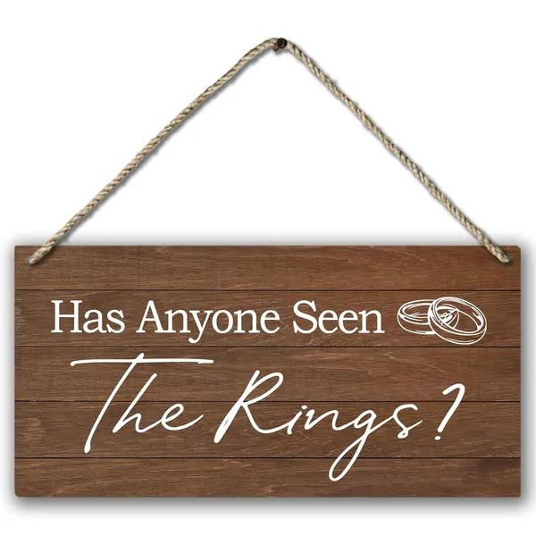 Brown_Ring_Bearer_Sign,Ring_Sign,Ring_Bearer_Wedding_Has_Anyone_Seen_The_Rings_Plaque_Sign_Wall_Hanging,Rustic_Wedding_Decor,Here_Comes_The_Bride_Sign_|_For_Wedding_12_X_6_Inches