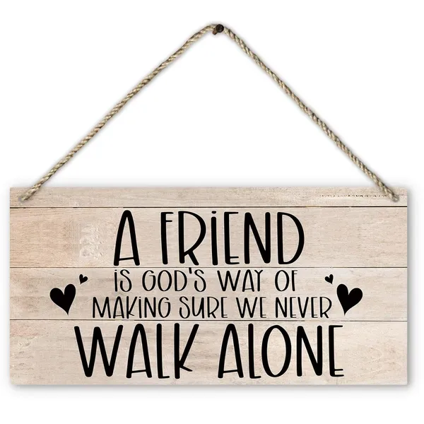 Multicolor_Friend_Wood_Sign,_Friendship_Gifts_|_For_Friends,_Rustic_Friendship_Quote_Printed_Wood_Plaque_Sign_Wall_Hanging,_We_Never_Walk_Alone_Hanging_Sign_|_For_Farmhouse_Home_Wall_Decor_12_X_6_Inches_Wall_Pediments