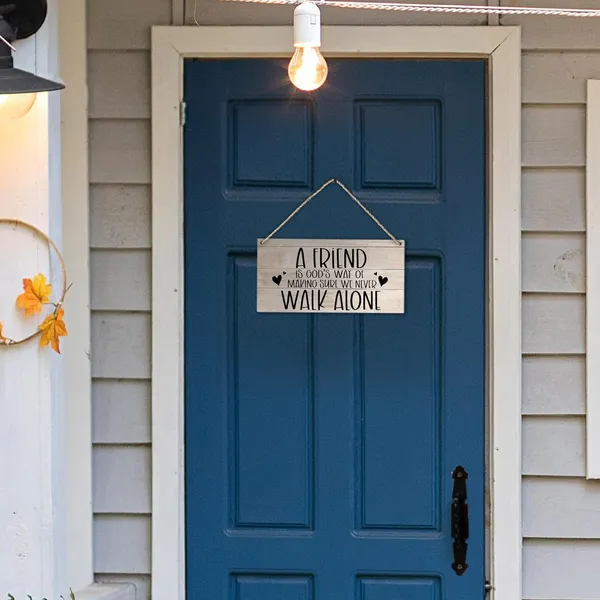Multicolor_Friend_Wood_Sign,_Friendship_Gifts_|_For_Friends,_Rustic_Friendship_Quote_Printed_Wood_Plaque_Sign_Wall_Hanging,_We_Never_Walk_Alone_Hanging_Sign_|_For_Farmhouse_Home_Wall_Decor_12_X_6_Inches_Wall_Pediments