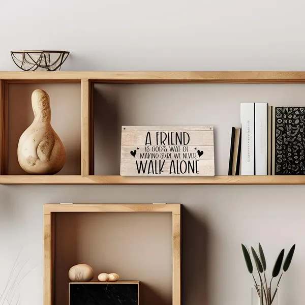 Multicolor_Friend_Wood_Sign,_Friendship_Gifts_|_For_Friends,_Rustic_Friendship_Quote_Printed_Wood_Plaque_Sign_Wall_Hanging,_We_Never_Walk_Alone_Hanging_Sign_|_For_Farmhouse_Home_Wall_Decor_12_X_6_Inches_Wall_Pediments