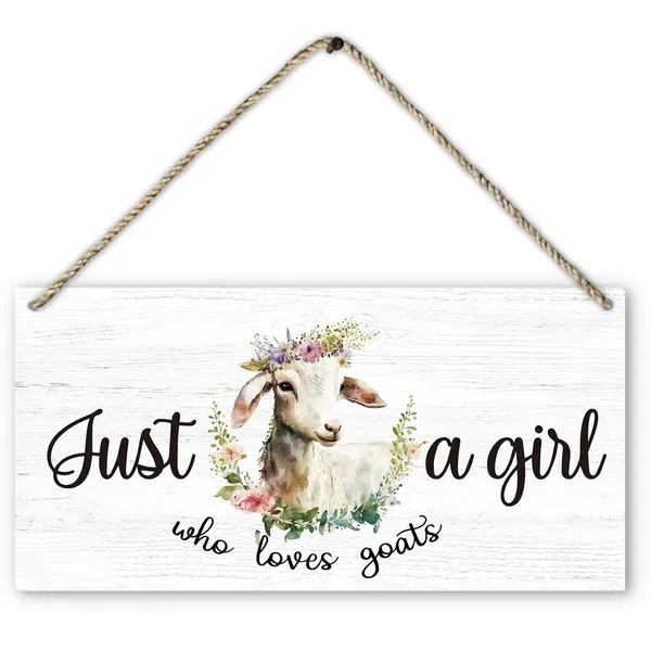 White_Just_A_Girl_Who_Loves_Goat_Sign,_Floral_Goat_Printed_Wood_Plaque_Sign_Wall_Hanging,_Goats_Lovers_Gifts_Farm_Animal_Funny_Goat_Hanging_Wall_Signs_|_For_Home_Girls_Room_Office_Decor_12_X_6_Inches_Wall_Pediments