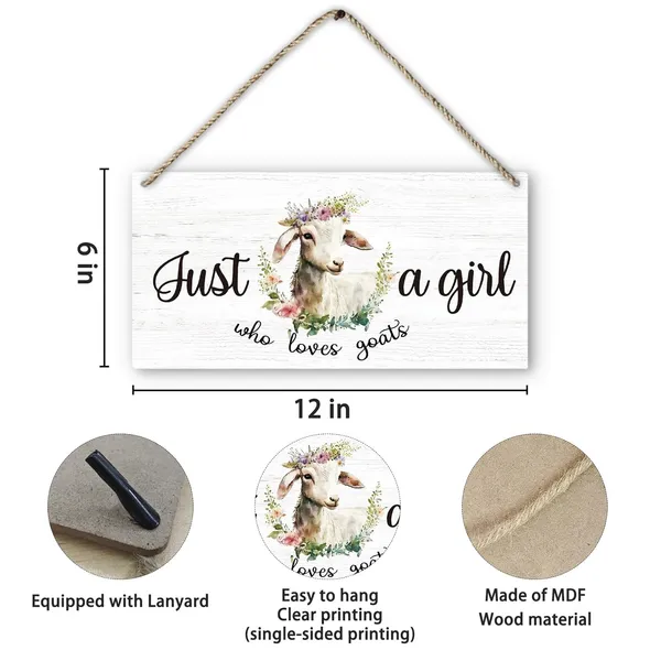 White_Just_A_Girl_Who_Loves_Goat_Sign,_Floral_Goat_Printed_Wood_Plaque_Sign_Wall_Hanging,_Goats_Lovers_Gifts_Farm_Animal_Funny_Goat_Hanging_Wall_Signs_|_For_Home_Girls_Room_Office_Decor_12_X_6_Inches_Wall_Pediments