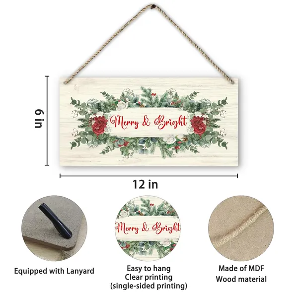 Multicolor_Merry_And_Bright_Christmas_Sign,_Xmas_Welcome_Botanical_Floral_Printed_Rustic_Wood_Plaque_Sign_Wall_Hanging,_Merry_Christmas_Holiday_Hanging_Wall_Signs_|_For_Home_Xmas_Room_Decor_12_X_6_Inches