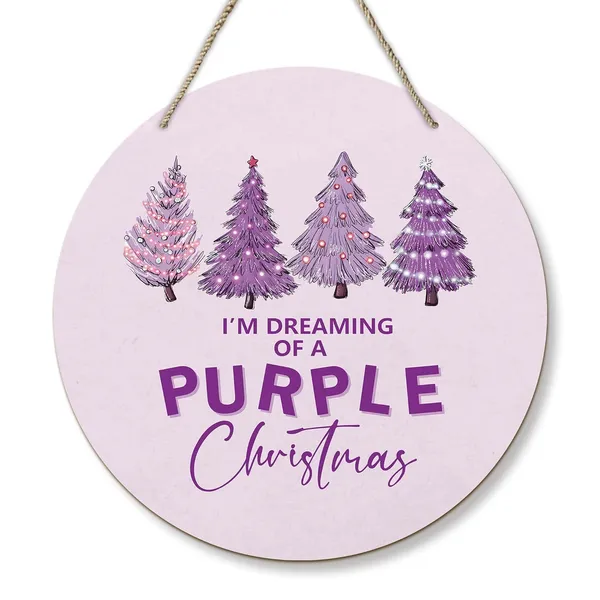 Multicolor_Purple_Christmas_Tree_Round_Wreath_Sign,_I'M_Dreaming_Of_A_Purple_Christmas_Wall_Hanging_Plaque_Wood_Sign,_Trendy_Festive_Decor_Decorations_|_For_Wall_Pediments_Door_Porch_Room_Christmas_12_Inch