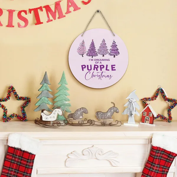 Multicolor_Purple_Christmas_Tree_Round_Wreath_Sign,_I'M_Dreaming_Of_A_Purple_Christmas_Wall_Hanging_Plaque_Wood_Sign,_Trendy_Festive_Decor_Decorations_|_For_Wall_Pediments_Door_Porch_Room_Christmas_12_Inch