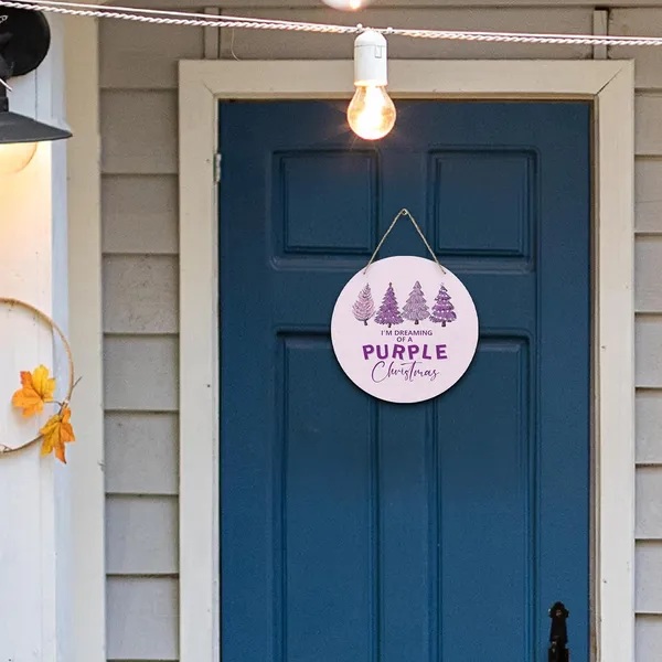 Multicolor_Purple_Christmas_Tree_Round_Wreath_Sign,_I'M_Dreaming_Of_A_Purple_Christmas_Wall_Hanging_Plaque_Wood_Sign,_Trendy_Festive_Decor_Decorations_|_For_Wall_Pediments_Door_Porch_Room_Christmas_12_Inch