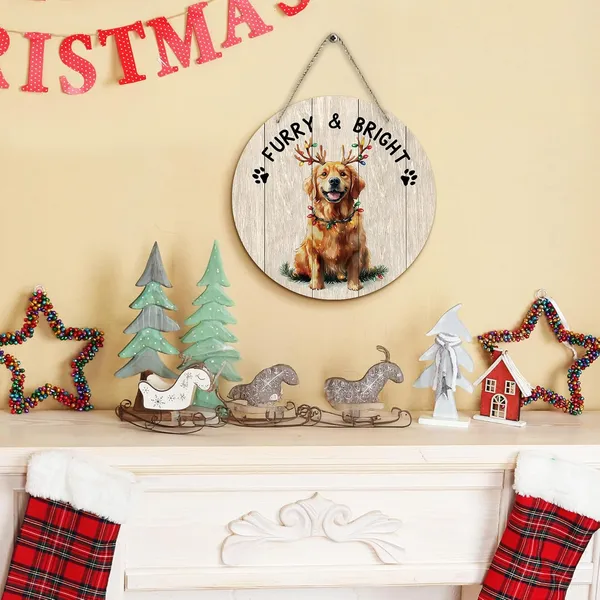 Multicolor_Dog_Golden_Retriever_Christmas_Round_Wreath_Sign,_Cute_Merry_Furry_And_Bright_Farmhouse_Wall_Hanging_Plaque_Wood_Sign,_Rustic_Decor_Decorations_|_For_Wall_Pediments_Door_Porch_Christmas_12_Inch