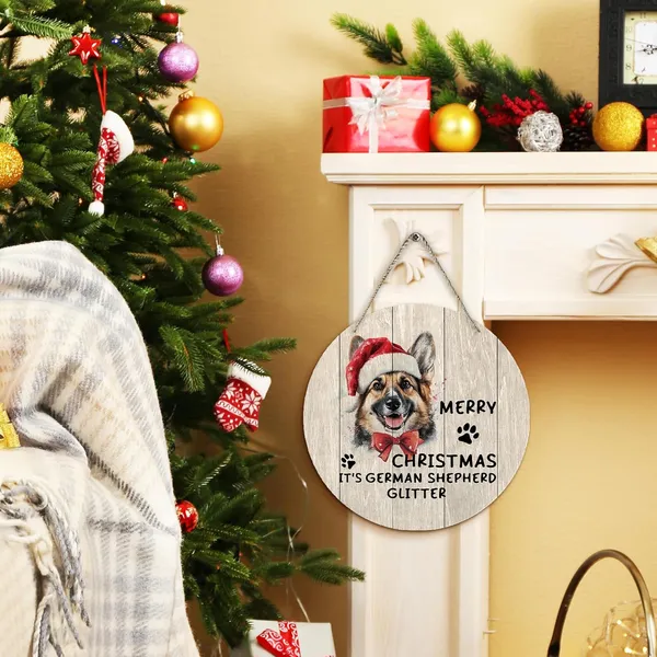 Multicolor_Dog_German_Shepherd_Merry_Christmas_Round_Wreath_Sign,_Cute_It'S_German_Shepherd_Glitter_Farmhouse_Wall_Hanging_Plaque_Wood_Sign,_Rustic_Decor_Decorations_|_For_Wall_Pediments_Door_Porch_12_In