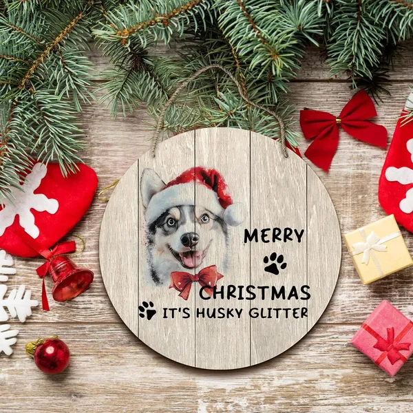 Multicolor_Dog_Husky_Merry_Christmas_Round_Wreath_Sign,_Cute_It'S_Husky_Glitter_Farmhouse_Wall_Hanging_Plaque_Wood_Sign,_Rustic_Festive_Decor_Decorations_|_For_Wall_Pediments_Door_Porch_Home_Christmas_12_In