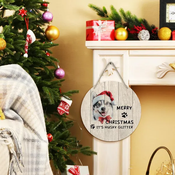 Multicolor_Dog_Husky_Merry_Christmas_Round_Wreath_Sign,_Cute_It'S_Husky_Glitter_Farmhouse_Wall_Hanging_Plaque_Wood_Sign,_Rustic_Festive_Decor_Decorations_|_For_Wall_Pediments_Door_Porch_Home_Christmas_12_In