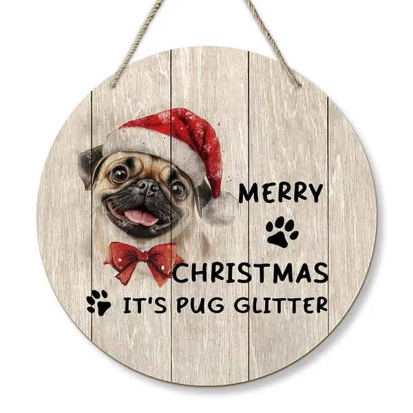 Multicolor_Dog_Pug_Merry_Christmas_Round_Wreath_Sign,_Cute_It'S_Pug_Glitter_Farmhouse_Wall_Hanging_Plaque_Wood_Sign,_Rustic_Festive_Decor_Decorations_|_For_Wall_Pediments_Door_Porch_Room_Christmas_12_Inch
