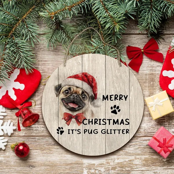 Multicolor_Dog_Pug_Merry_Christmas_Round_Wreath_Sign,_Cute_It'S_Pug_Glitter_Farmhouse_Wall_Hanging_Plaque_Wood_Sign,_Rustic_Festive_Decor_Decorations_|_For_Wall_Pediments_Door_Porch_Room_Christmas_12_Inch