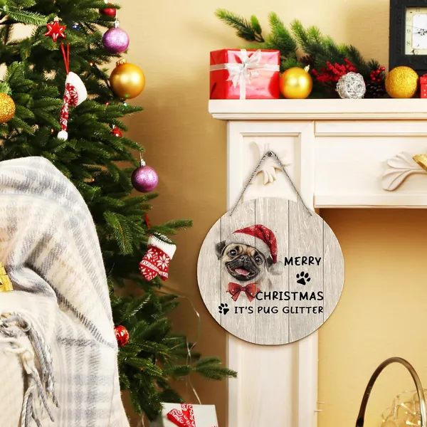 Multicolor_Dog_Pug_Merry_Christmas_Round_Wreath_Sign,_Cute_It'S_Pug_Glitter_Farmhouse_Wall_Hanging_Plaque_Wood_Sign,_Rustic_Festive_Decor_Decorations_|_For_Wall_Pediments_Door_Porch_Room_Christmas_12_Inch