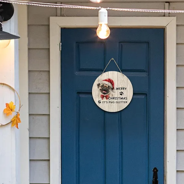 Multicolor_Dog_Pug_Merry_Christmas_Round_Wreath_Sign,_Cute_It'S_Pug_Glitter_Farmhouse_Wall_Hanging_Plaque_Wood_Sign,_Rustic_Festive_Decor_Decorations_|_For_Wall_Pediments_Door_Porch_Room_Christmas_12_Inch