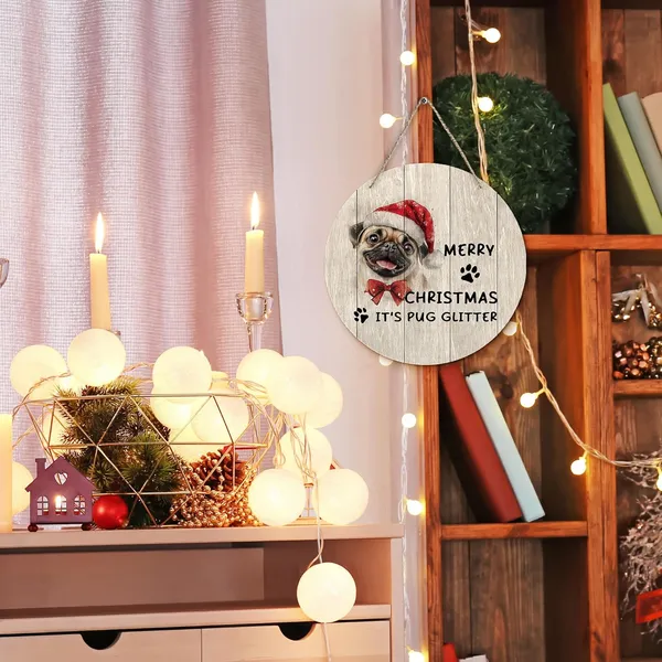 Multicolor_Dog_Pug_Merry_Christmas_Round_Wreath_Sign,_Cute_It'S_Pug_Glitter_Farmhouse_Wall_Hanging_Plaque_Wood_Sign,_Rustic_Festive_Decor_Decorations_|_For_Wall_Pediments_Door_Porch_Room_Christmas_12_Inch