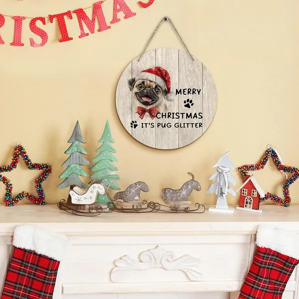 Multicolor_Dog_Pug_Merry_Christmas_Round_Wreath_Sign,_Cute_It'S_Pug_Glitter_Farmhouse_Wall_Hanging_Plaque_Wood_Sign,_Rustic_Festive_Decor_Decorations_|_For_Wall_Pediments_Door_Porch_Room_Christmas_12_Inch