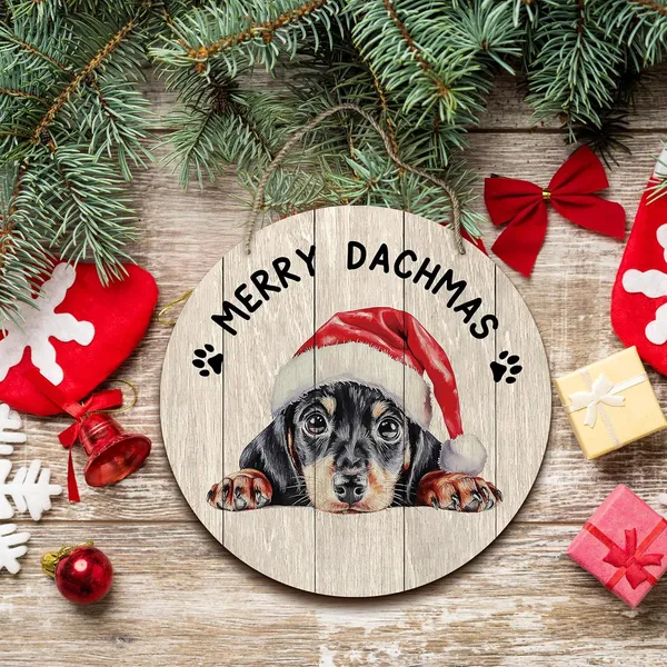 Multicolor_Dog_Dachshund_Merry_Christmas_Round_Wreath_Sign,_Cute_Merry_Dachmas_Farmhouse_Wall_Hanging_Plaque_Wood_Sign,_Rustic_Festive_Decor_Decorations_|_For_Wall_Pediments_Door_Porch_Room_Christmas_12_In