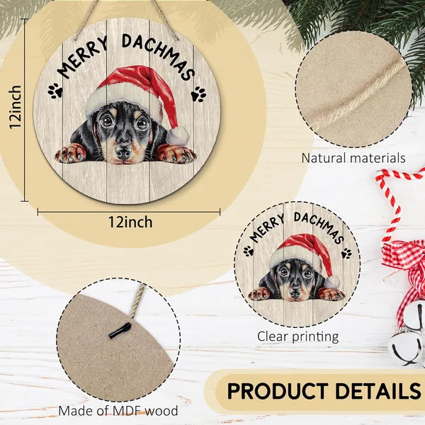 Multicolor_Dog_Dachshund_Merry_Christmas_Round_Wreath_Sign,_Cute_Merry_Dachmas_Farmhouse_Wall_Hanging_Plaque_Wood_Sign,_Rustic_Festive_Decor_Decorations_|_For_Wall_Pediments_Door_Porch_Room_Christmas_12_In