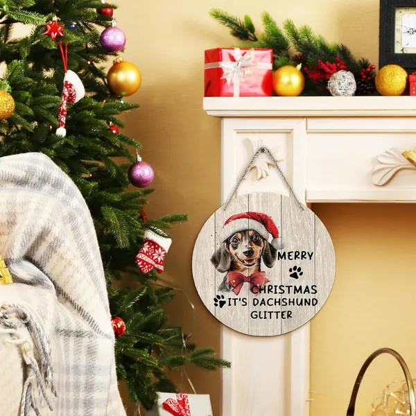Multicolor_Dog_Dachshund_Merry_Christmas_Round_Wreath_Sign,_Cute_It'S_Dachshund_Glitter_Farmhouse_Wall_Hanging_Plaque_Wood_Sign,_Rustic_Festive_Decor_Decorations_|_For_Wall_Pediments_Door_Living_Room_12_In