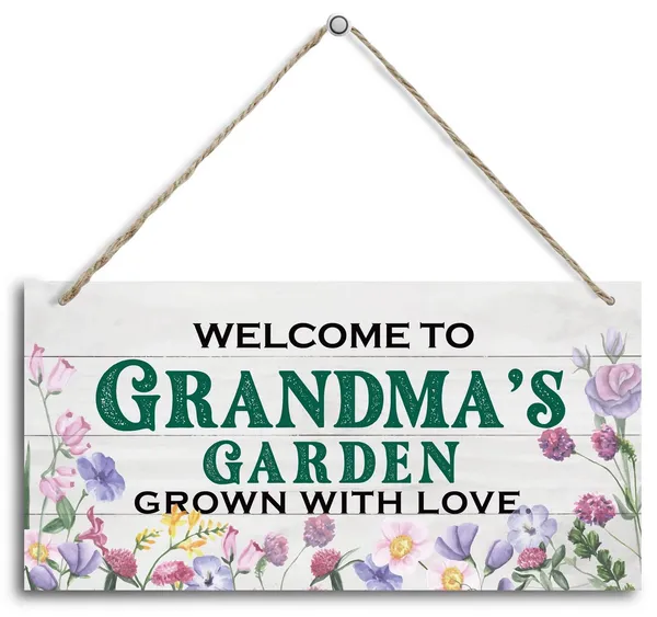 White_Vintage_Style_Welcome_To_Grandma'S_Garden_Grown_With_Loved_Wood_Decor_Sign,_Hanging_Printed_Wooden_Plaque_Decor,_Rustic_Home_Decor_Sign,_Grandma_Decor,_Gift_|_For_Grandma,_Women_12X6_Inch