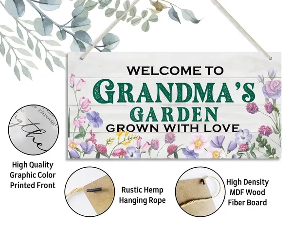White_Vintage_Style_Welcome_To_Grandma'S_Garden_Grown_With_Loved_Wood_Decor_Sign,_Hanging_Printed_Wooden_Plaque_Decor,_Rustic_Home_Decor_Sign,_Grandma_Decor,_Gift_|_For_Grandma,_Women_12X6_Inch
