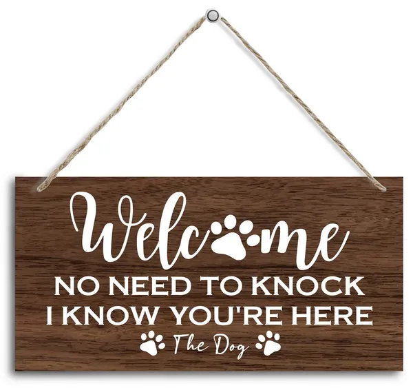White_No_Need_To_Knock_I_Know_You'Re_Here_Wood_Decor_Sign,_Hanging_Printed_Wooden_Plaque_Decor,_Hanging_Home_Decor_Sign,_Funny_Do_Not_Disturb_Sign,_Dog_Lover_Gift,_Rustic_Farmhouse_Wall_Decor_Sign_12X6_Inch