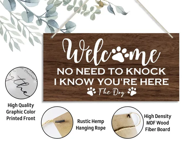 White_No_Need_To_Knock_I_Know_You'Re_Here_Wood_Decor_Sign,_Hanging_Printed_Wooden_Plaque_Decor,_Hanging_Home_Decor_Sign,_Funny_Do_Not_Disturb_Sign,_Dog_Lover_Gift,_Rustic_Farmhouse_Wall_Decor_Sign_12X6_Inch