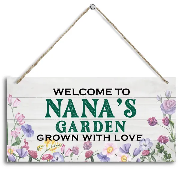 White_Vintage_Style_Welcome_To_Nana'S_Garden_Grown_With_Loved_Wood_Decor_Sign,_Hanging_Printed_Wooden_Plaque_Decor,_Rustic_Home_Decor_Sign,_Nana_Decor,_Gift_|_For_Grandma,_Women_12X6_Inch