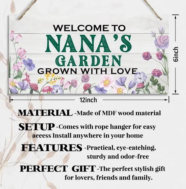 White_Vintage_Style_Welcome_To_Nana'S_Garden_Grown_With_Loved_Wood_Decor_Sign,_Hanging_Printed_Wooden_Plaque_Decor,_Rustic_Home_Decor_Sign,_Nana_Decor,_Gift_|_For_Grandma,_Women_12X6_Inch