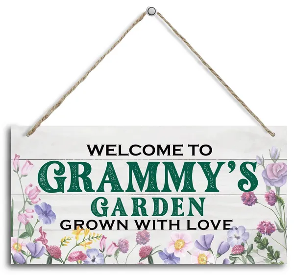 White_Vintage_Style_Welcome_To_Grammy'S_Garden_Grown_With_Loved_Wood_Decor_Sign,_Hanging_Printed_Wooden_Plaque_Decor,_Rustic_Home_Decor_Sign,_Grammy_Decor,_Gift_|_For_Grandma,_Women_12X6_Inch
