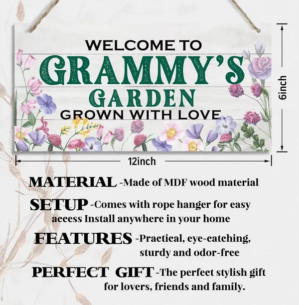 White_Vintage_Style_Welcome_To_Grammy'S_Garden_Grown_With_Loved_Wood_Decor_Sign,_Hanging_Printed_Wooden_Plaque_Decor,_Rustic_Home_Decor_Sign,_Grammy_Decor,_Gift_|_For_Grandma,_Women_12X6_Inch