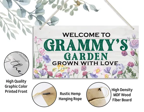 White_Vintage_Style_Welcome_To_Grammy'S_Garden_Grown_With_Loved_Wood_Decor_Sign,_Hanging_Printed_Wooden_Plaque_Decor,_Rustic_Home_Decor_Sign,_Grammy_Decor,_Gift_|_For_Grandma,_Women_12X6_Inch
