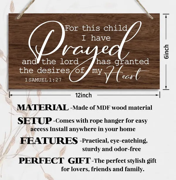 Multicolor_1_Samuel_1:27-_|_For_This_Child_I_Have_Prayed_Inspirational_Quote_Wood_Decor_Sign,_Bible_Verses_Decor_Signs,_Hanging_Printed_Wooden_Plaque_Decor,_Gift_|_For_Nursery_Girls_Boys_Room_Decor_12X6_Inch