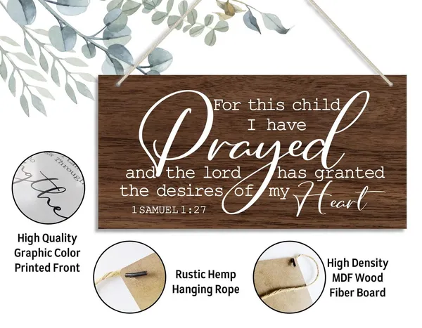 Multicolor_1_Samuel_1:27-_|_For_This_Child_I_Have_Prayed_Inspirational_Quote_Wood_Decor_Sign,_Bible_Verses_Decor_Signs,_Hanging_Printed_Wooden_Plaque_Decor,_Gift_|_For_Nursery_Girls_Boys_Room_Decor_12X6_Inch
