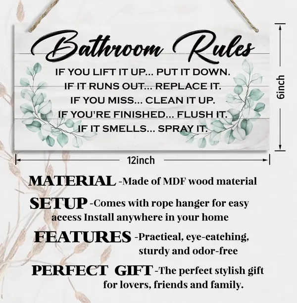 White_Hanging_Bathroom_Rules_Wood_Decor_Sign,_Hanging_Beach_Bathroom_Sign,_Hanging_Printed_Wooden_Plaque_Decor,_Rustic_Bathroom_Wood_Signs,_Toilet_Sign,_Rustic_Farmhouse_Bathroom_Wall_Decor_Sign_12X6_Inch