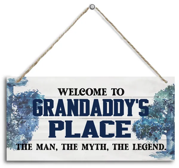 White_Vintage_Welcome_To_Grandaddy'S_Place_The_Man,_The_Myth,_The_Legend_Wood_Decor_Sign,_Hanging_Printed_Wooden_Plaque_Decor,_Rustic_Home_Decor_Sign,_Home_Accent,_Gift_|_For_Grandpa_12X6_Inch
