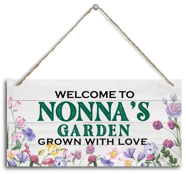 White_Vintage_Style_Welcome_To_Nonna'S_Garden_Grown_With_Loved_Wood_Decor_Sign,_Hanging_Printed_Wooden_Plaque_Decor,_Rustic_Home_Decor_Sign,_Nonna_Decor,_Gift_|_For_Grandma,_Women_12X6_Inch