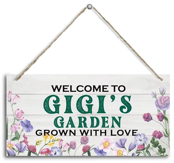 White_Vintage_Style_Welcome_To_Gigi'S_Garden_Grown_With_Loved_Wood_Decor_Sign,_Hanging_Printed_Wooden_Plaque_Decor,_Rustic_Home_Decor_Sign,_Gigi_Decor,_Gift_|_For_Grandma,_Women_12X6_Inch