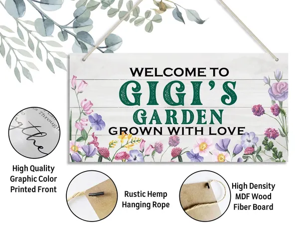 White_Vintage_Style_Welcome_To_Gigi'S_Garden_Grown_With_Loved_Wood_Decor_Sign,_Hanging_Printed_Wooden_Plaque_Decor,_Rustic_Home_Decor_Sign,_Gigi_Decor,_Gift_|_For_Grandma,_Women_12X6_Inch
