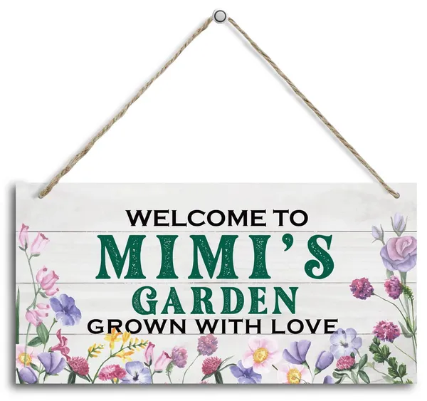 White_Vintage_Style_Welcome_To_Mimi'S_Garden_Grown_With_Loved_Wood_Decor_Sign,_Hanging_Printed_Wooden_Plaque_Decor,_Rustic_Home_Decor_Sign,_Mimi_Decor,_Gift_|_For_Grandma,_Women_12X6_Inch