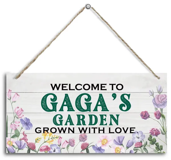 White_Vintage_Style_Welcome_To_Gaga'S_Garden_Grown_With_Loved_Wood_Decor_Sign,_Hanging_Printed_Wooden_Plaque_Decor,_Rustic_Home_Decor_Sign,_Gaga_Decor,_Gift_|_For_Grandma,_Women_12X6_Inch